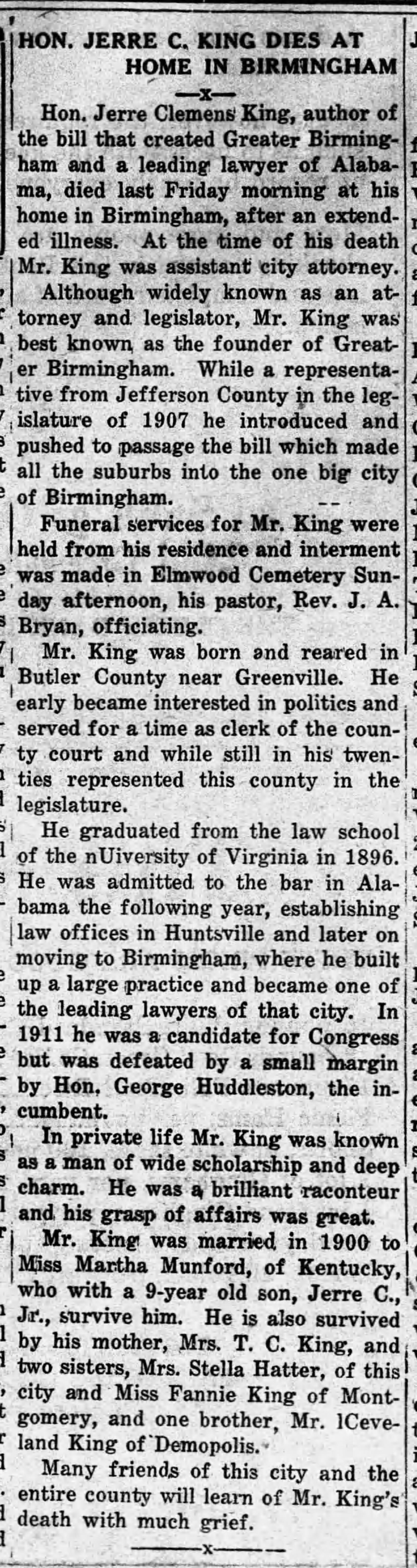 Hon. Jerre C. King Dies At Home In Birmingham
